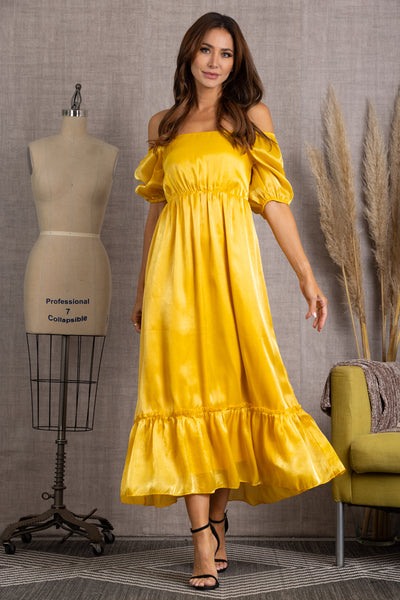 M10224W-Wholesale YELLOW OFF SHOULDER RUFFLE TIERED MAXI DRESS