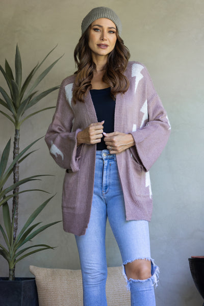 SS7438-MOCHA CABLE KNIT FRONT PATCH POCKET CARDIGAN