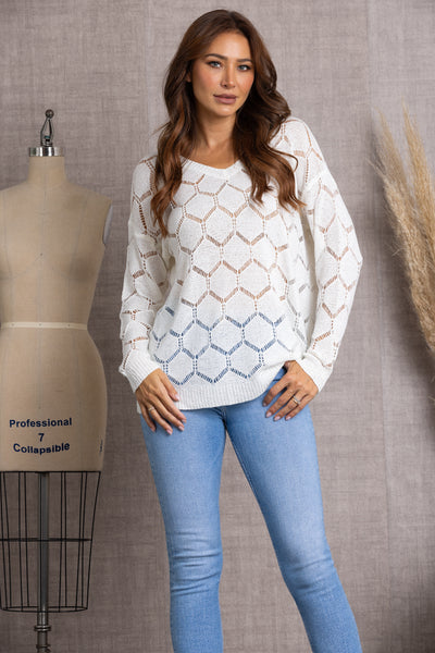 IVORY CHAIN LONG SLEEVES KNIT TOP-TI10005