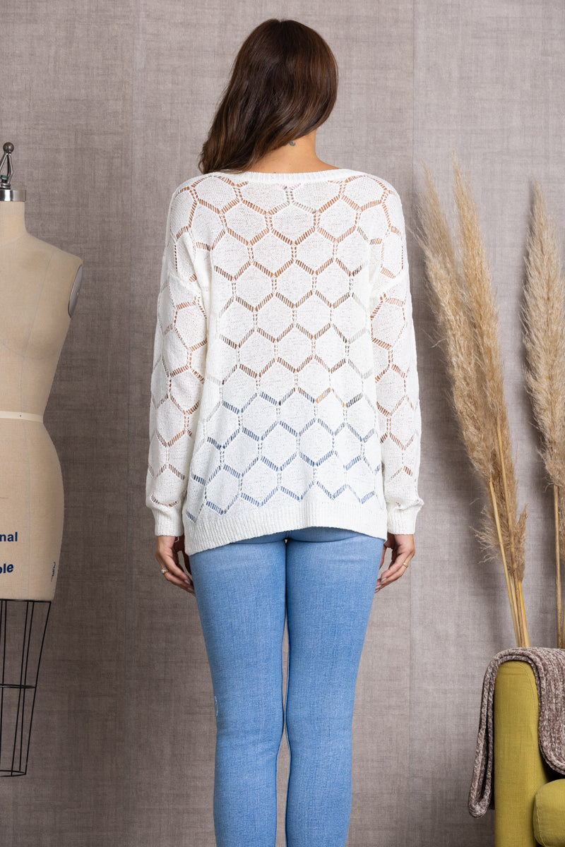 IVORY CHAIN LONG SLEEVES KNIT TOP-TI10005