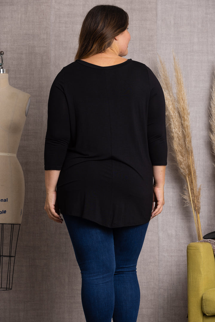 BLACK MULTI COLOR 3/4 SLEEVE PLUS SIZE TOP-4T2261-1