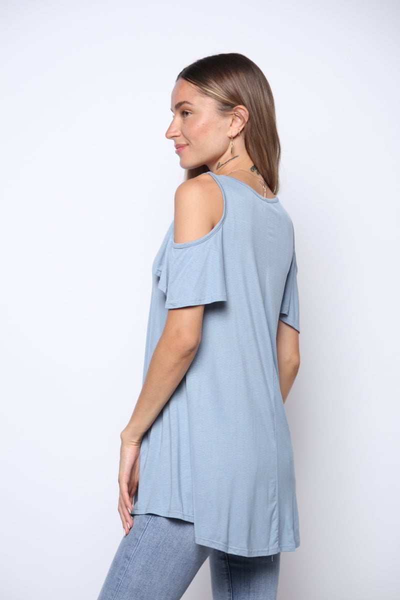 STEEL   COLD SHOULDER TUNIC TOP