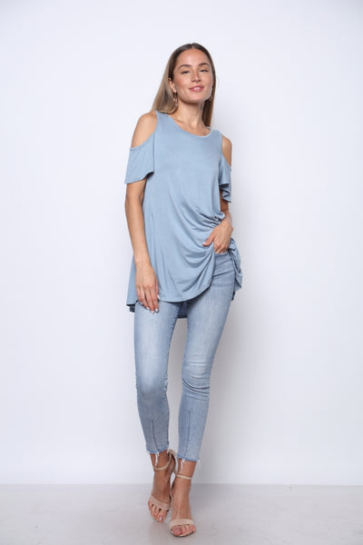 STEEL   COLD SHOULDER TUNIC TOP