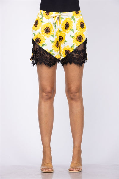 LACED SUNFLOWER PRINT SHORT