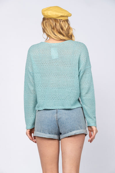 BLUE LONG SLEEVES KNITTED TOP